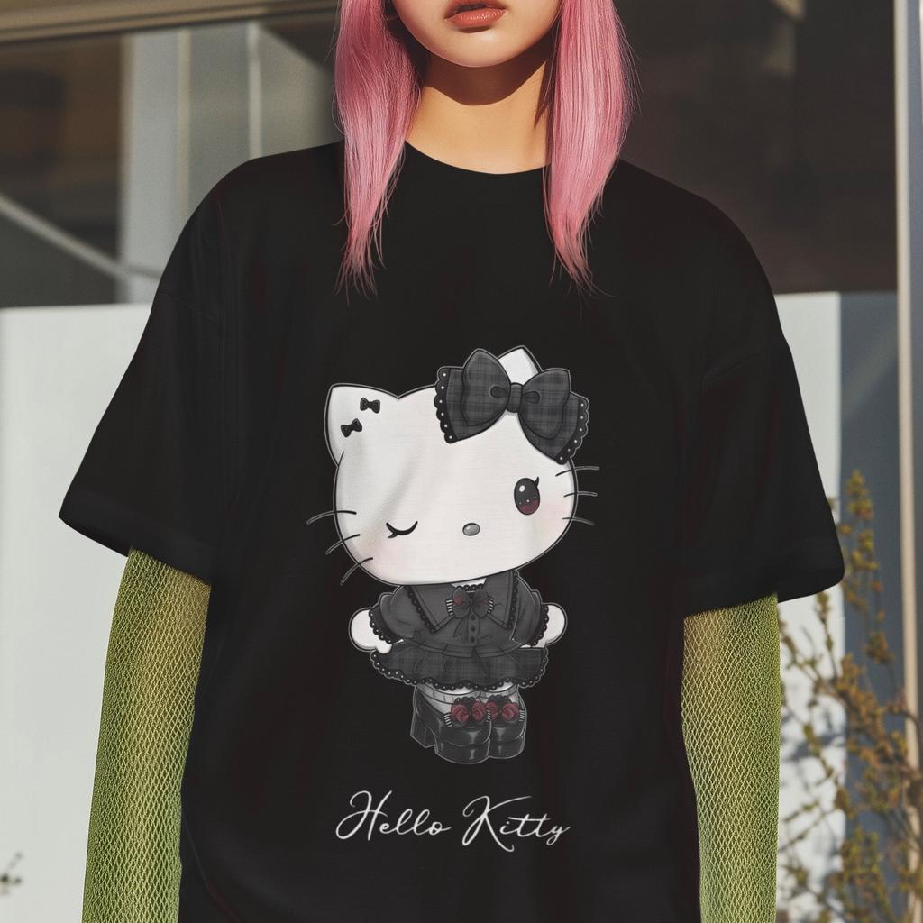 Sanrio Hello Kitty T-Shirt Gothic Lolita Cute Kawaii Dark Style Unisex Tee Top