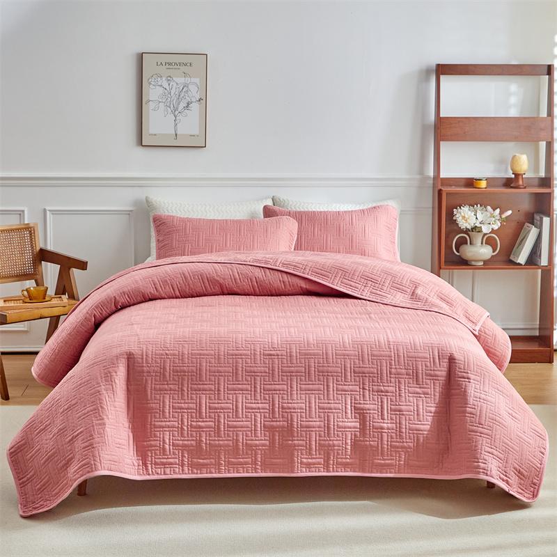 3pcs Set, Quilted Bedspread, Solid Color Ultrasonic Quilted Bedsheet, Lightweight Quilted King Queen Size Bed Cover