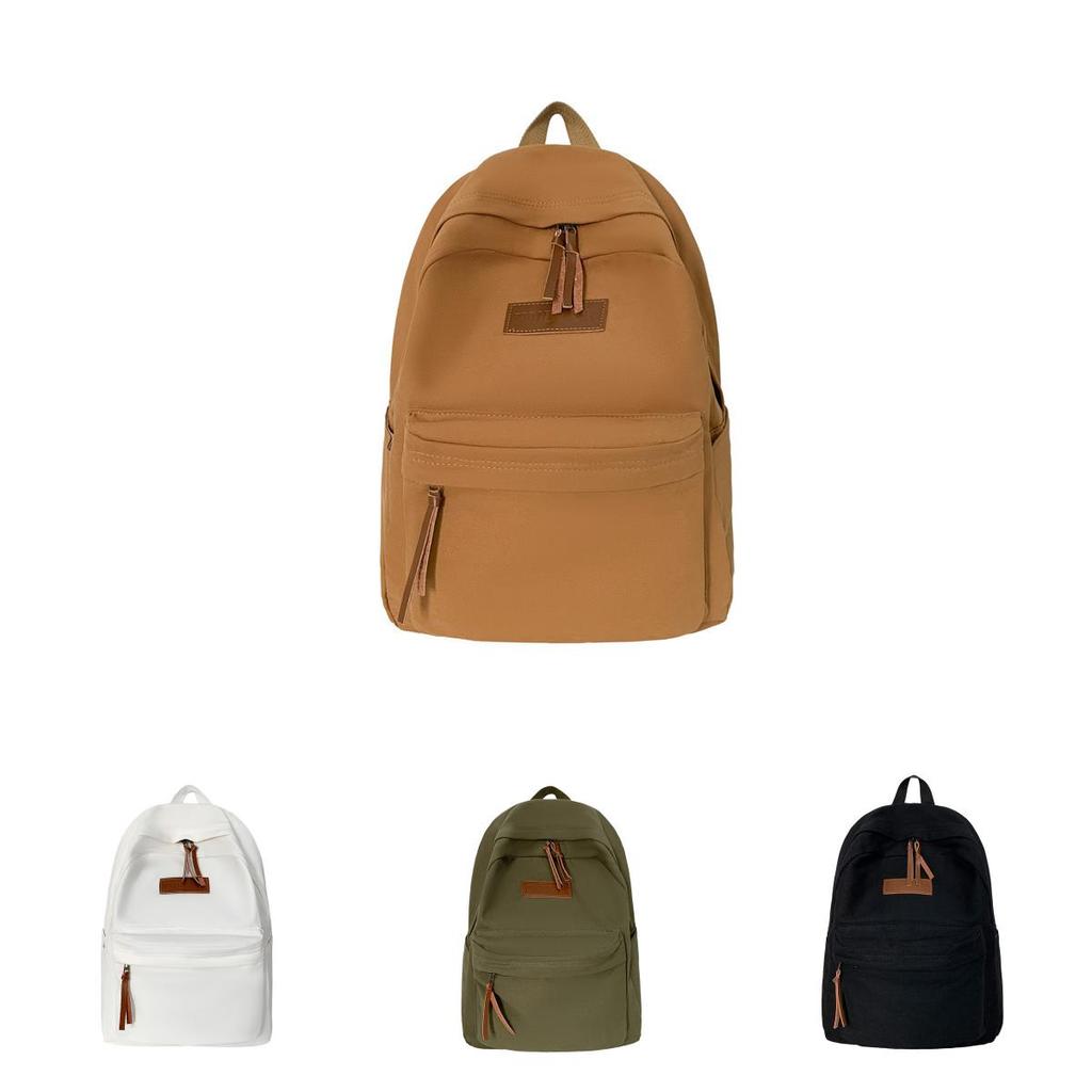 Simple Solid Color Letter Decoration Student Leisure Backpack For Daily Use