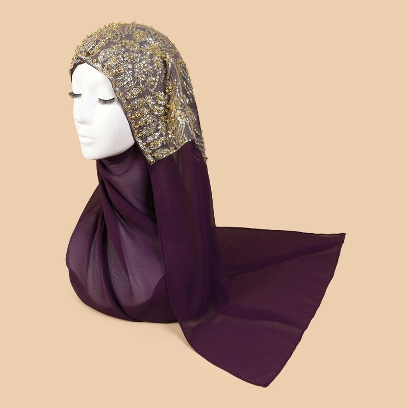 Mei Scarf Ethnic Style Yarn, Hijab Chiffon Bead Long Scarf, High-end Headscarf, Minority Ethnic Group