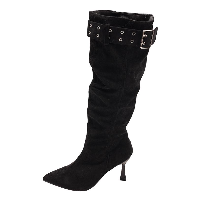Fashion casual and thin French versatile black boots women's summer 2025 new stiletto pointed knight boots