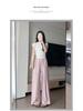 Women's High-Waisted Ice Silk Textured Wide-Leg Pants - Douyin Quality, White, Slimming, 2025 New Arrival