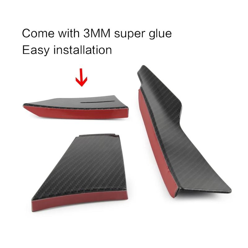Lip Fin Splitter Spoiler Canard Sticker 6pcs Glossy Black Carbon Fiber Car Styling Front Bumper