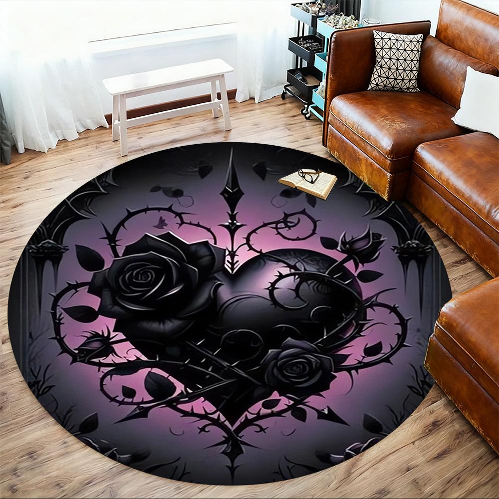 1pc Gothic Roses Round Chair mat Area Rug - Non-Slip, Floor Mat for Office, Bedroom, Ideal home decor Christmas Gift p0811463