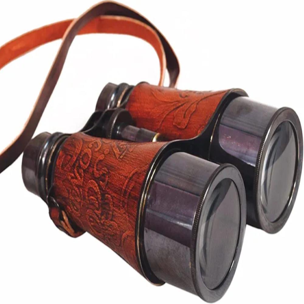 Vintage Solid Brass Binoculars - 15.24 cm, Red, Antique Finish
