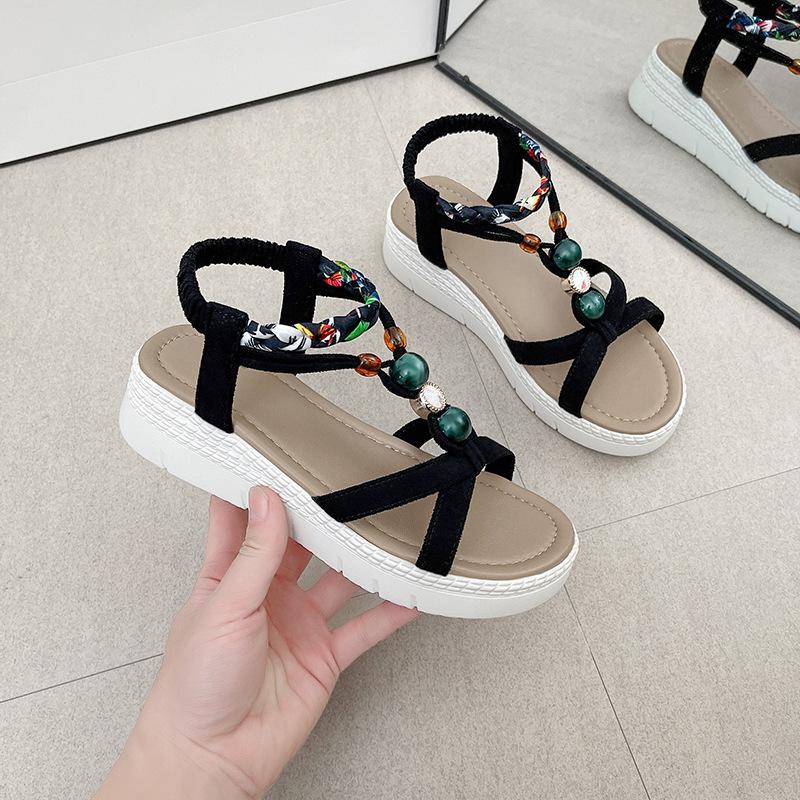 Fashion Summer Shoes for Women Sandals Slip-on Women Wedge Bohemia Casual Platform Sandals Female Peep Toe Outdoor Beach Shoes Size 42