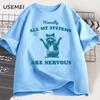 Honestly All of My Systems Are Nervous Raccoon Bear Tshirts for Men Casual Round Neck Funny Graphic Tshirts Cotton Mens Clothing