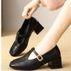 Soft Leather Retro Round Head Temperament Mary Jane Shoes Women's 2025 Autumn New One-word Buckle with Thick Heel Medium Heel Shoes