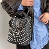 Fashion Handheld Women's Bags, Autumn New Casual Bucket Bags, Personalized Trendy and Cool Polka Dot Rivet Armpit Bags