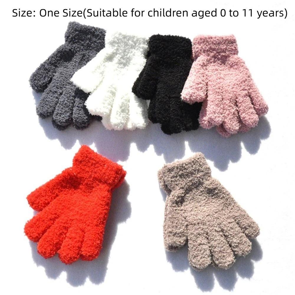 Years Old Boys Girls Baby Soft Warm Lovely Full Fingers Coral Plush Mittens Candy Color Kids Gloves