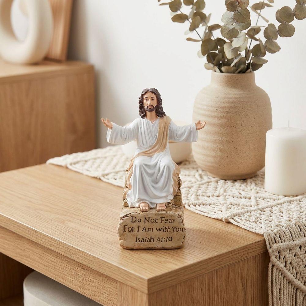 Bible Verse Base Jesus Christ Figurine Open Arms Blessing Resin Jesus Ornament Spiritual Gift