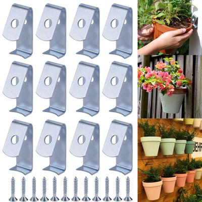 12pcs Flower Pot Clips Terracotta Pot Hanger Iron Pot Hanger Wall Hook with Screws Hold Wall Clay Pots, Hanging On Tree Wall for Outdoor Garden Plant