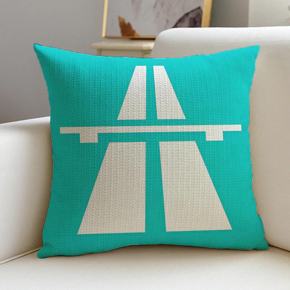 1P- German Autobahn Sign Prints Cushion Cover Natural Linen Pillowcase Set, All-In-One Decor For Sofa, Bedroom & Chair