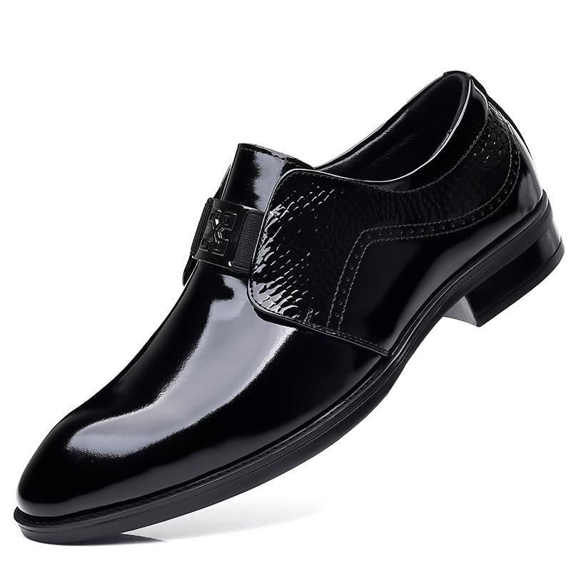 British Genuine Leather Men's Shoes Patent Leather Slip-on Leather Shoes Men's Top Layer Cowhide Groom Shiny Leather Shoes for Men