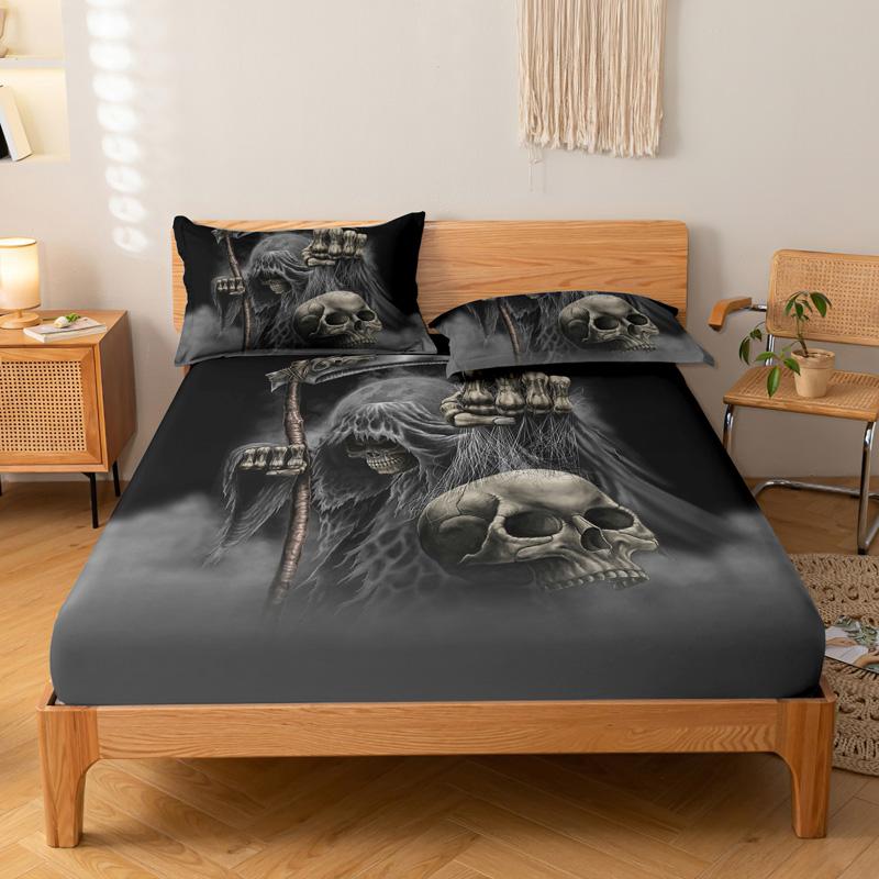 3-Piece Simple Modern Skull Animal Pattern Digital Printing Three Piece Fitted Sheet Set, Bedroom Printed Bed Cover Set, Bedding