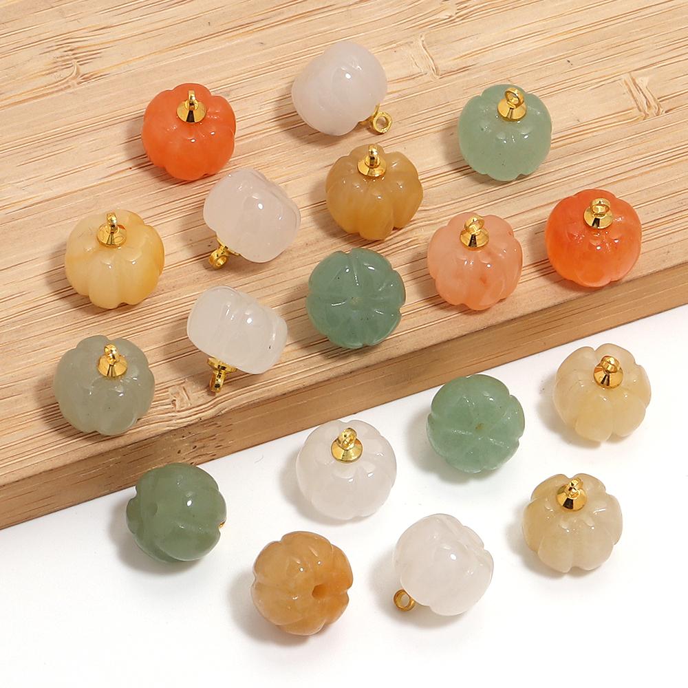 5PCS/Lot 12 14mm Cute Pumpkin Pendant Rose Quartz Green Aventurine Natural Stone Pendant Charms for Jewelry Making DIY Necklace