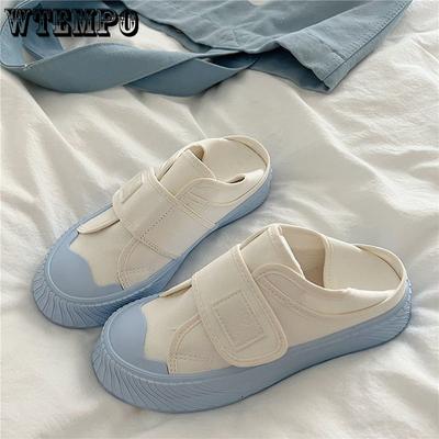 Zapatos de lona azul sal marina Mujer perezosa Fácil de poner y quitar Zapatos blancos pequeños Fondo grueso de verano Casual Dos formas de usar zapatos de mujer
