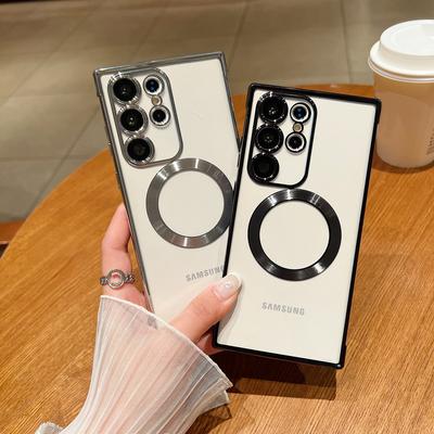 Custodia magnetica trasparente per telefono per Samsung Galaxy S25 Ultra S24 S23 Plus S22 S21 FE Custodia protettiva antiurto per lenti con ricarica wireless