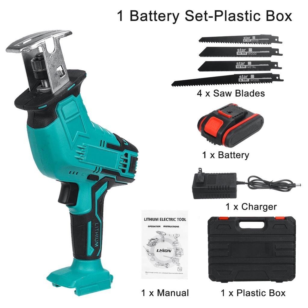 

18 В Беспроводная электрическая сабельная пила портативный станок для резки металла и дерева с переменной скоростью для 1/2 батареи 288VF 1*Battery Plastic Box