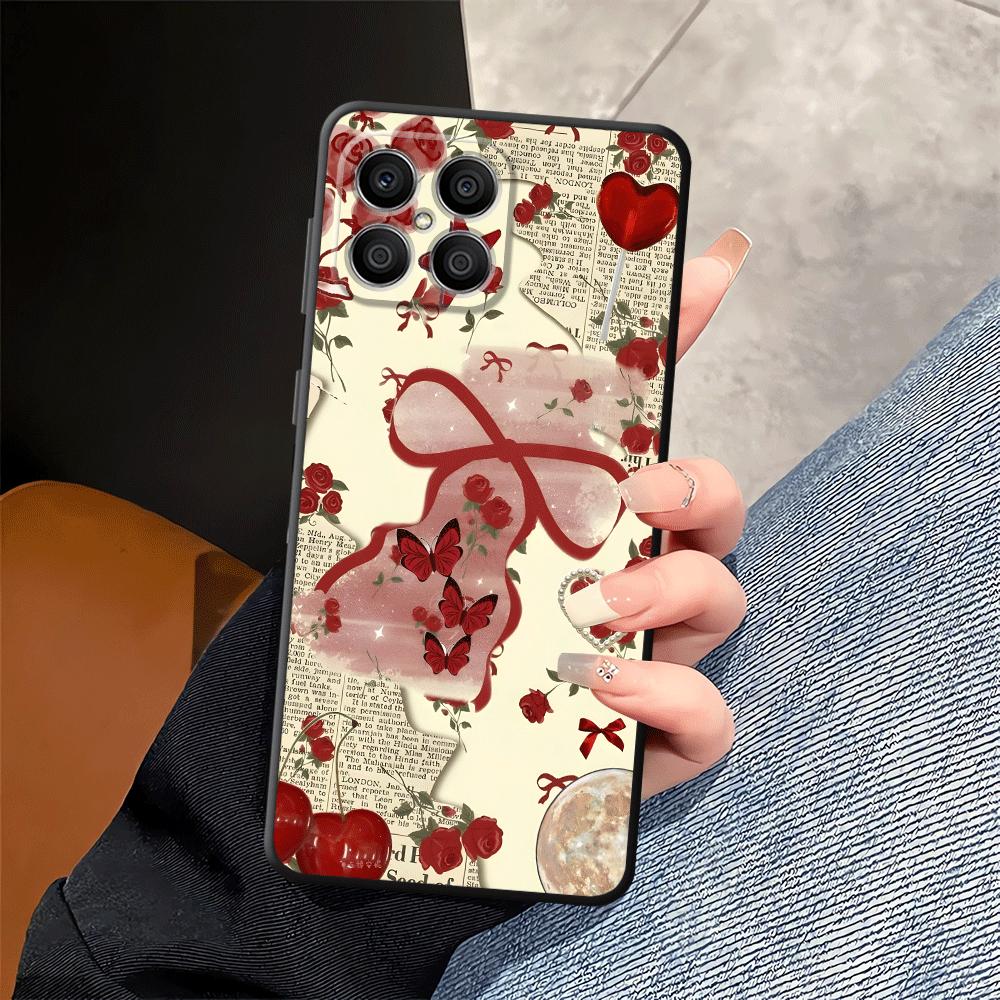 Funda Phone Cover Case for Honor 200 400 Lite X6 8X 70 X7 X8 Magic5Lite X9a 90 X5b Rose Bow