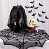 Halloween Tablecloth Bat Spider Web Black Lace Tablecloth Mantel Cloth Family Table Decoration Halloween Party Decoration