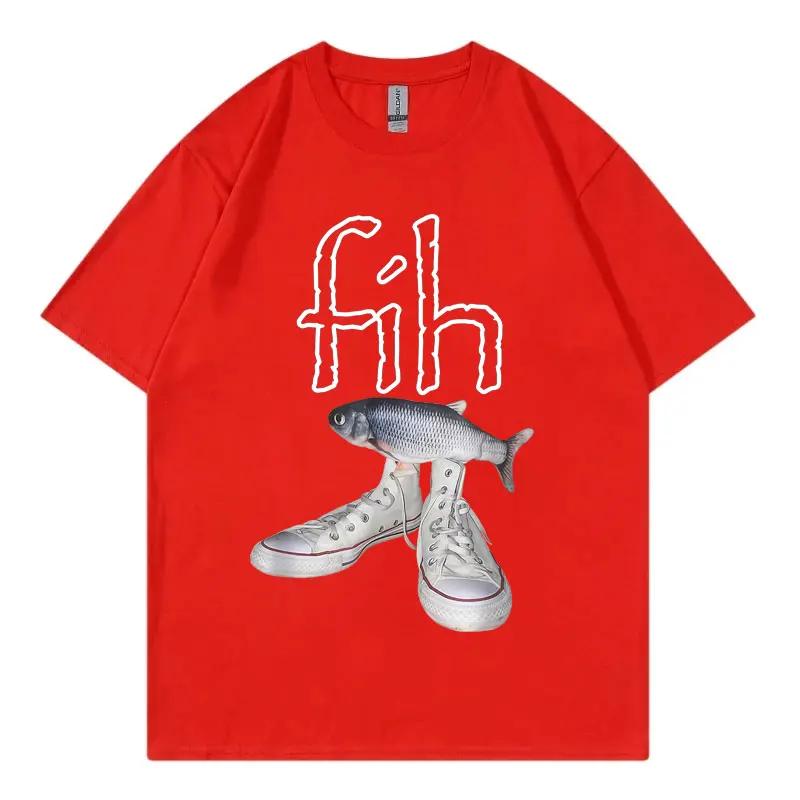 Grappige Nieuwe Stijl Hot Sale Fih Schoenen Grafische T-shirts Verkeerd gespelde Vis Meme T-shirts Mannen Vrouwen Casual Mode Korte Mouw T-shirt