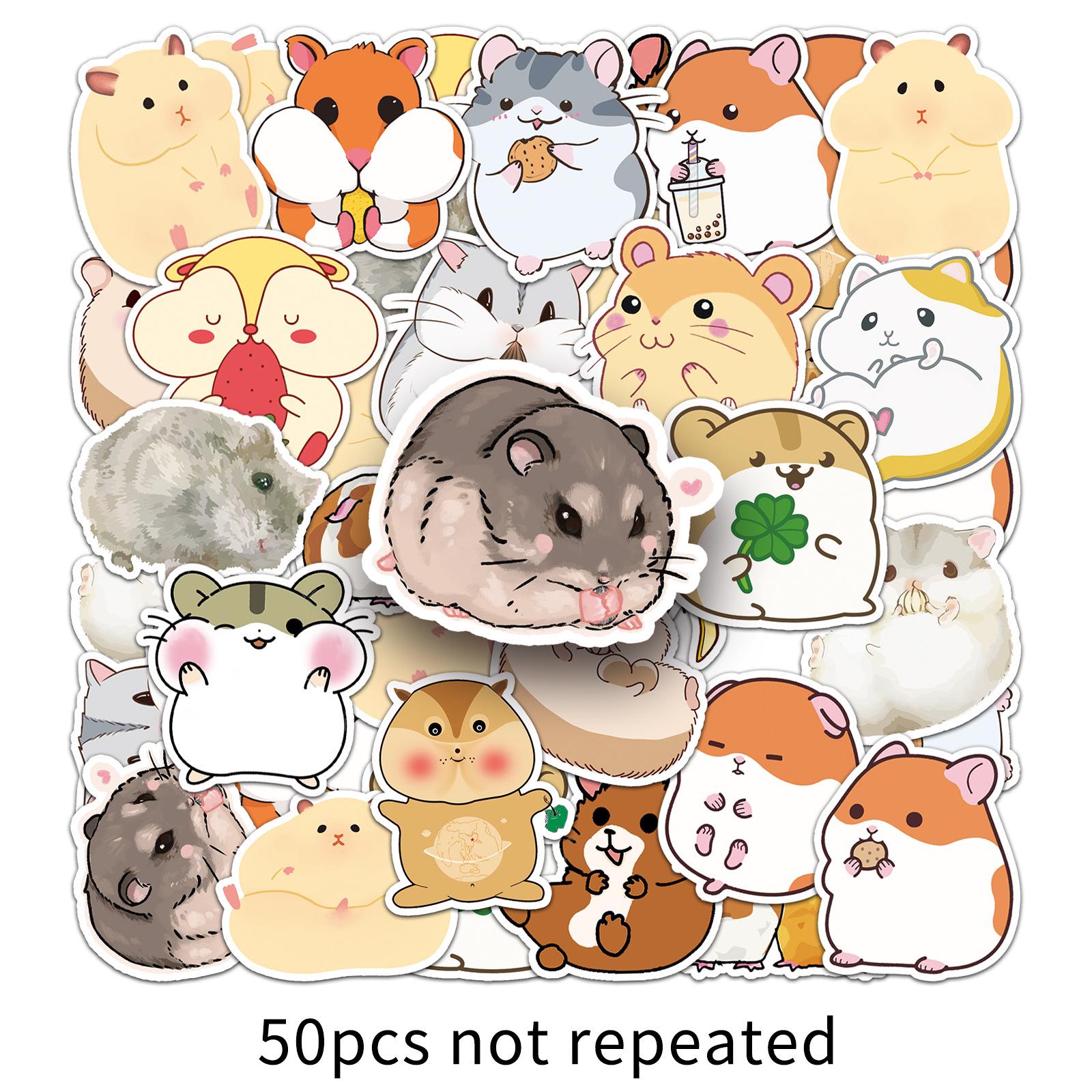 50 Наклеек с хомяками: Мультяшные животные, Водонепроницаемые, Съемные, Креативные канцелярские принадлежности для дневника