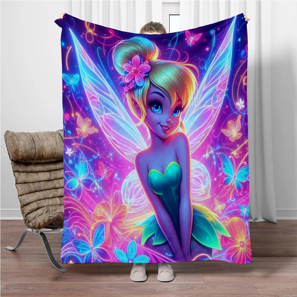Disney Cartoon Tinker Bell Flannel Blanket Warm Soft Throw Thick Picnic Blankets for Bed Bedspread Sofa Decor Kids Boy Girl Gift