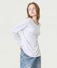 BASIC HOUSE Women'S Flowy Spandex U-Neck Oversized Long Sleeve T-Shirt White