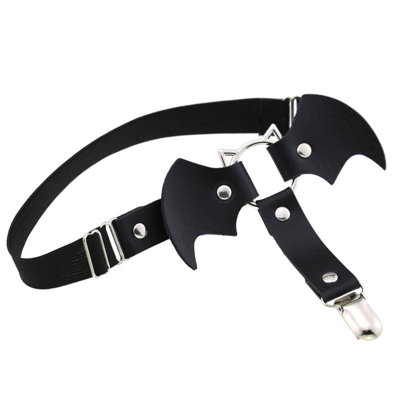 Bat-Shaped Leather Garters For Thigh High Socks Stocking Suspender Belt Thigh Ring Goth Leather Garter Belt