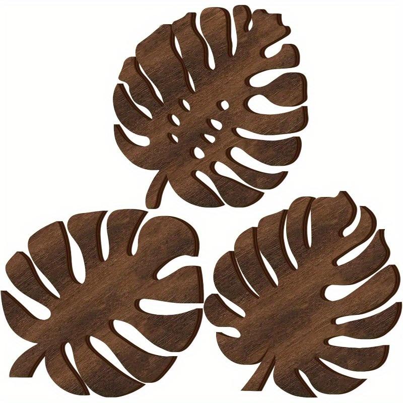 

3PCS Eco-Friendly Wooden Heat Resistant Trivet Set 4.72Inch Monstera Leaf Design Green Kitchen Countertop Protector Stylish 12x12x0.5cm коричневий