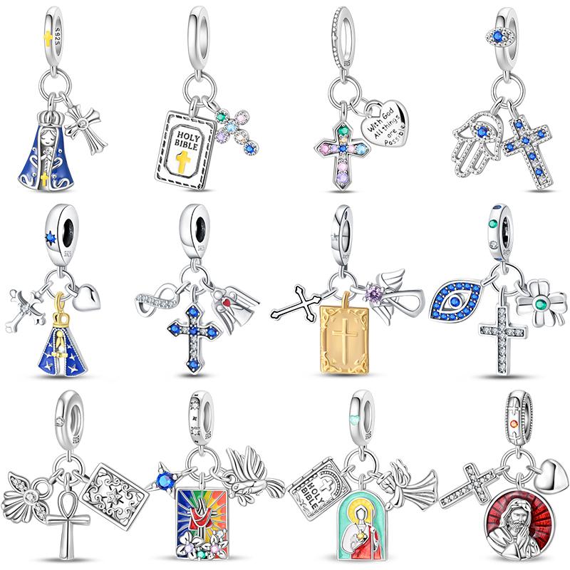 Original Copper Charm Beads Classic Cross Bible Guardian Angel Charms Pendants For Bracelet Diy Birthday Jewelry