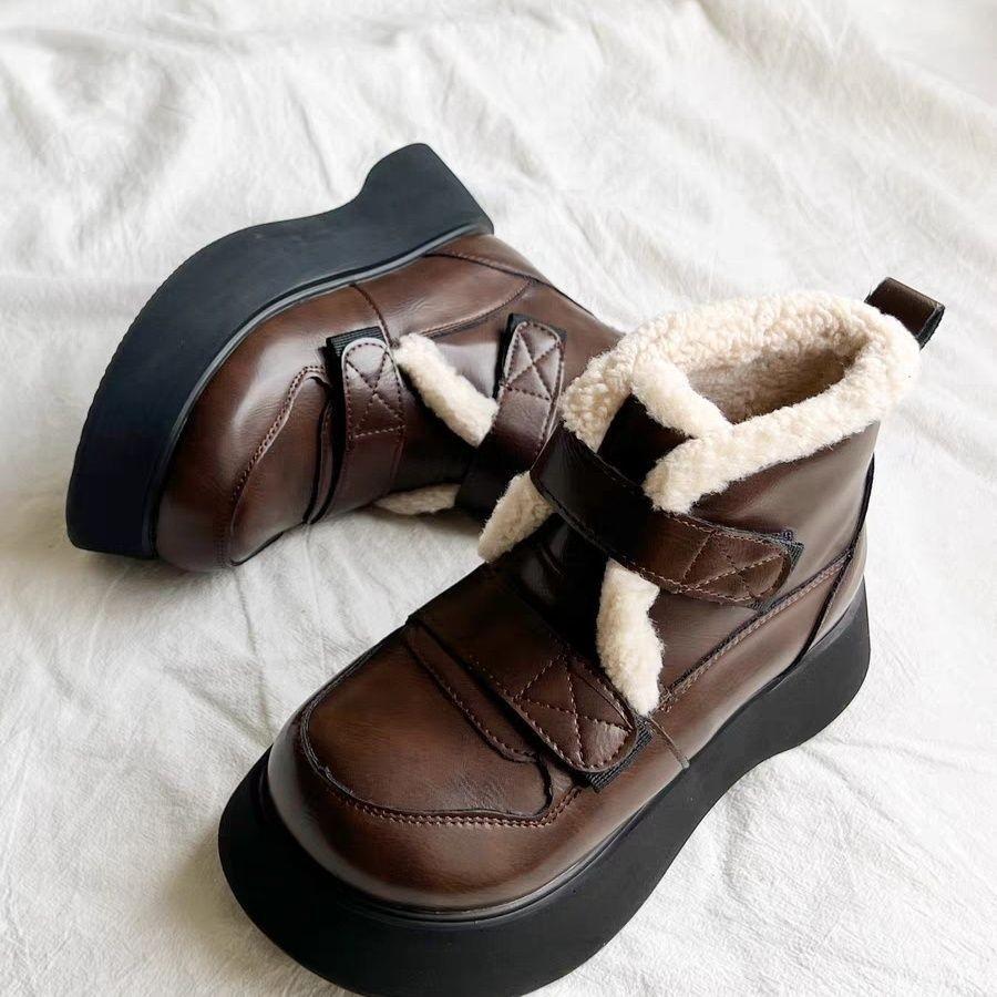 Snow boots women's winter cotton warm short women's boots casual thick sole heightening soft sole huge comfortable Northeast large cotton shoes