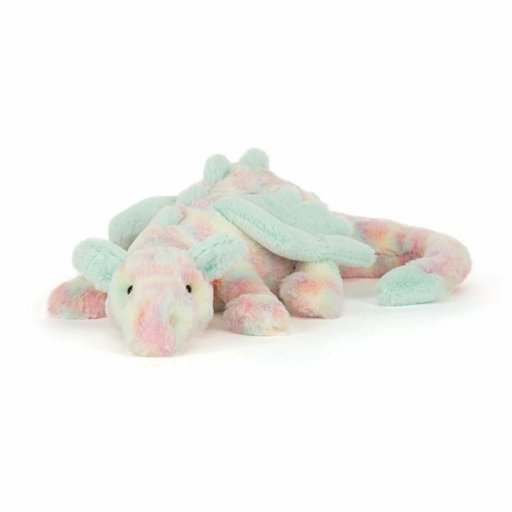 Peluche Soffice Drago Azzurro Cielo Giocattolo di Peluche da JC, Bambola Drago con Spine Colorate e Ali Bianche per Regalo di Compleanno per Bambino