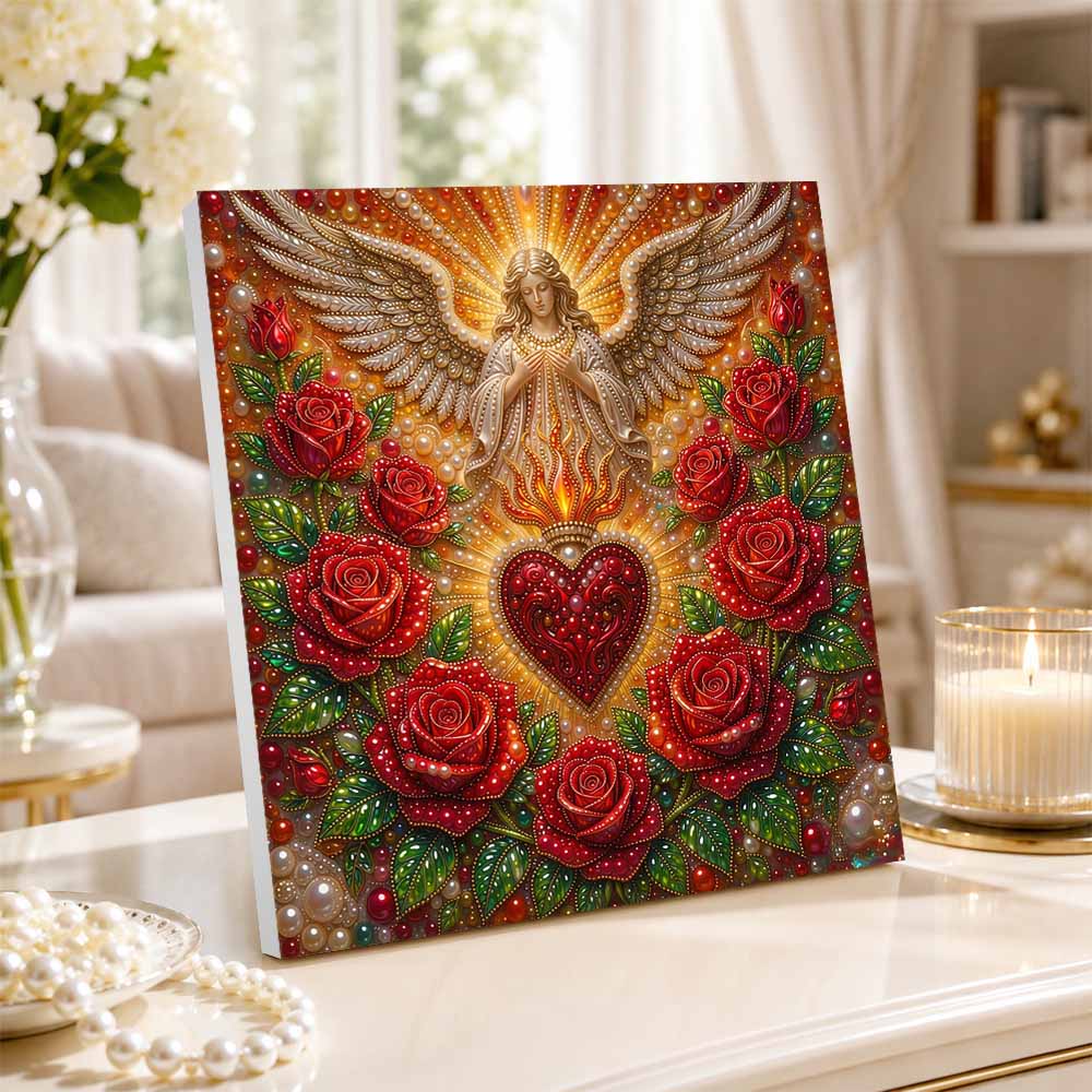 Pearl Painting 5D DIY Decorative Painting. Angel and Red Roses. Cute Birthday Gift. Handmade Art Painting