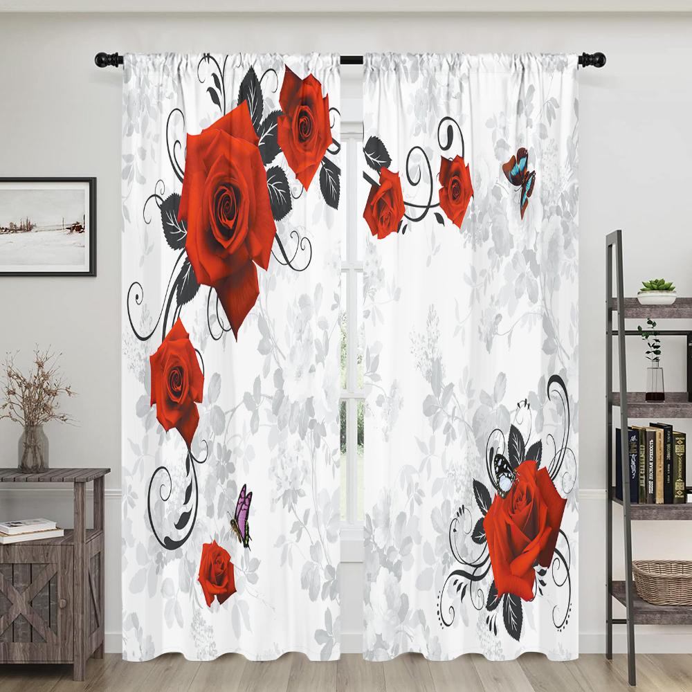 2 Pieces, 3D Space Retro Abstract Rose Curtains -30% Blackout - Suitable for Living Room, Bedroom, Valentine's Day Home Decorati
