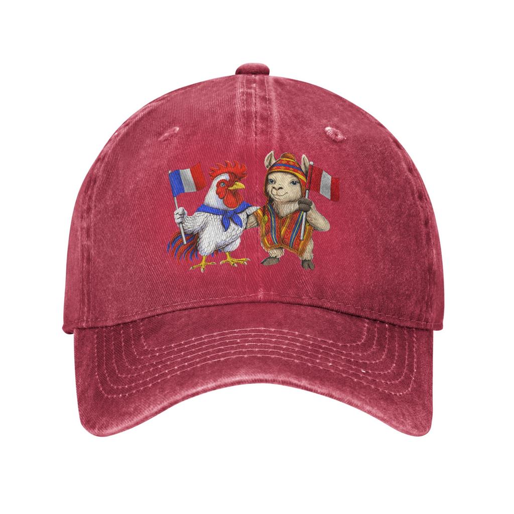 French Peruvian Roots France Peru Flag Baseball Caps Casual Distressed Washed Rooster Alpaca Snapback Unisex Outdoor Soft Hats