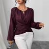 Women S Long Sleeve T Shirt With Tie Strap Irregular Hem Woven Fabric