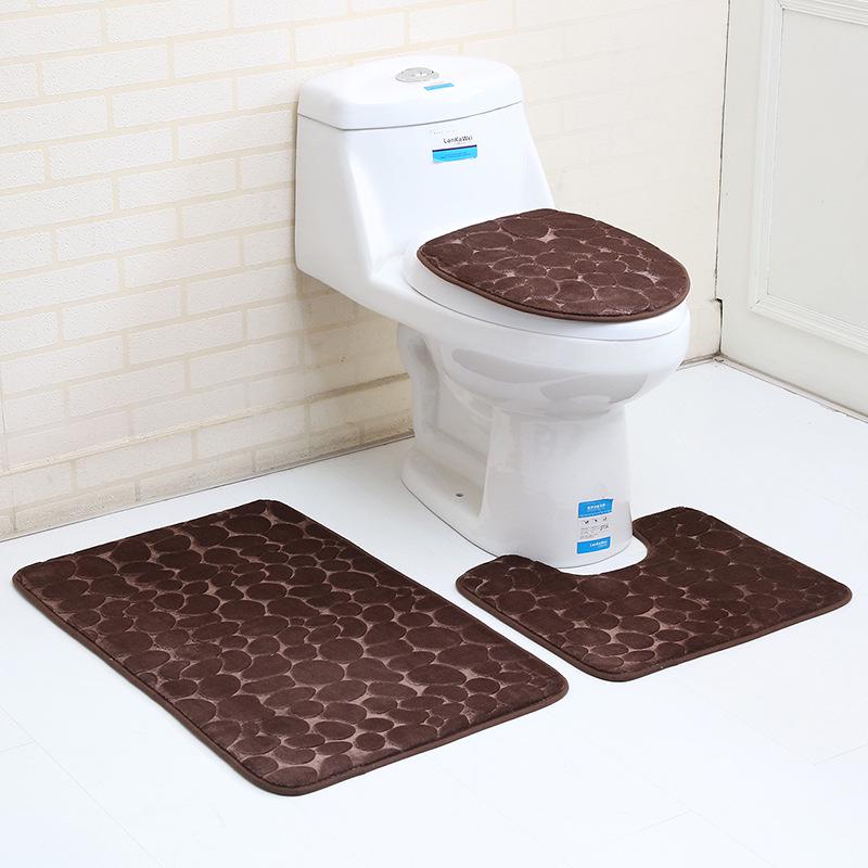 3PCS Bathroom Bath Mat Set Toilet Rugs Flannel Anti Slip Shower Carpets Set Home Toilet Lid Cover Shower Room Rug Floor Mats