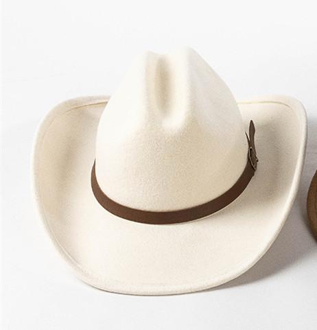 202508-hh2020 ins chic British Style winter wool solid belt Classic west cowboy fedoras  cap men women panama jazz  hat