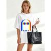 Oversize Women's Short-Sleeve T-Shirt with Rainbow Gradient Ghost (with Colorful Ring Eyes) Print