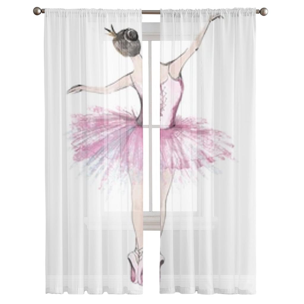Ballerina Girl Sheer Window Curtains For Living Room Bedroom Modern Voile Tulle Curtains Fabric Drapes For Kitchen