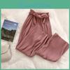Women Autumn Pants Leg Wide Casual High Waist Pants With Bow Belt New Pleated Pant Trousers Femme