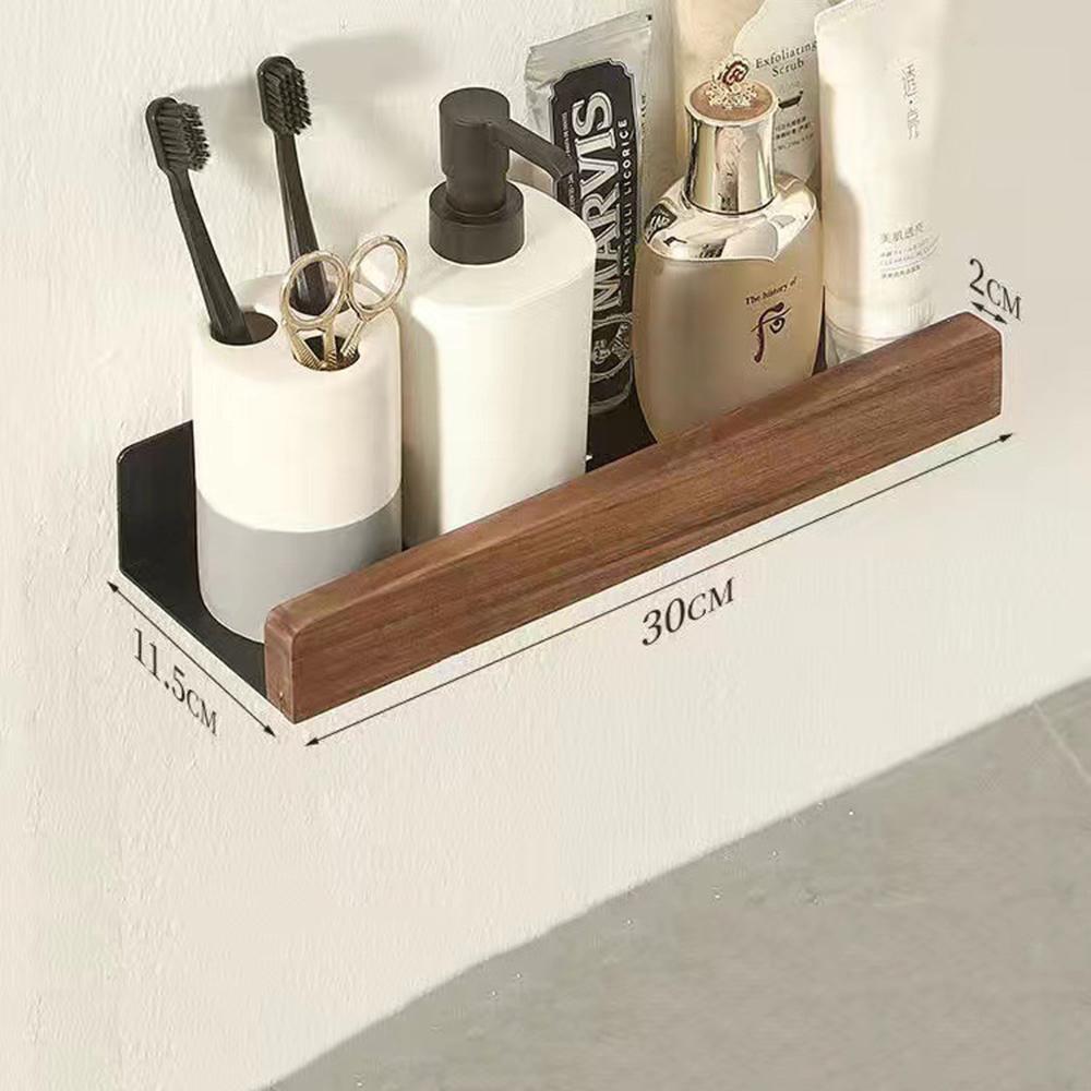 Simple Solid Wood Water Proof Bathroom Shelf for Washbasin Cosmetics Non Perforated Livingroom Wall Mounted Home Decorative Rack