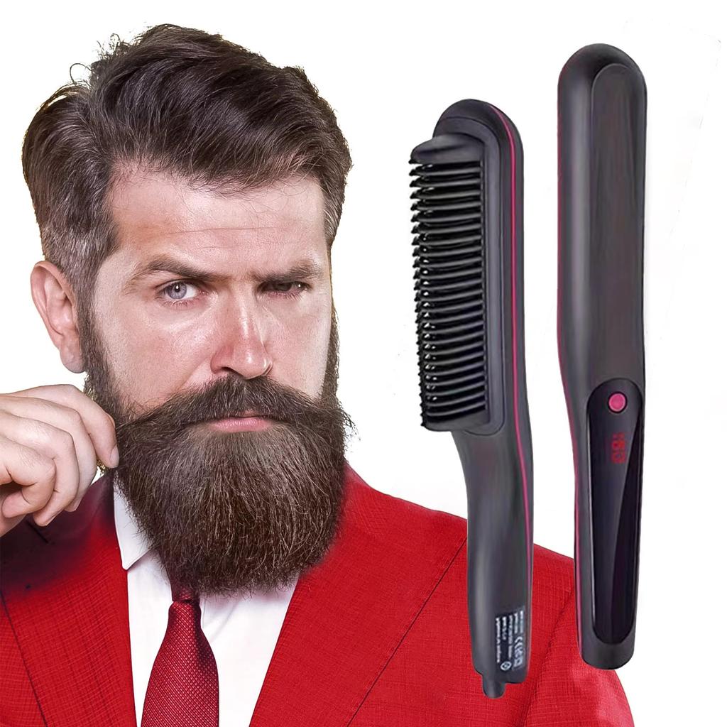 Ionic Automatic Electric Black Mini Hair Straightening Brush Hair Iron Beard Straightener Brush