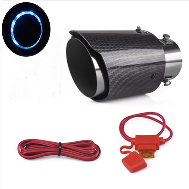 Auto Zubehör 63-65mm Carbonfaser Farbe Auto Auspuff Schalldämpfer Rohrspitze mit LED Licht Schalldämpfer Auspuff Auto Zubehör