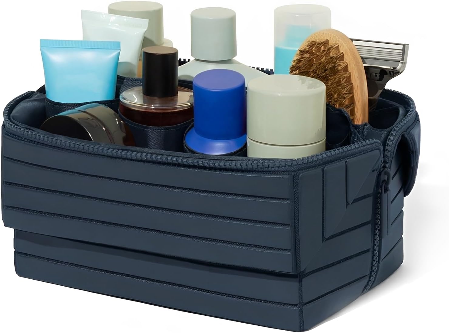 

Travel Makeup Bag Large Capacity Fold Down Cosmetic Bag for Women Темно-синій