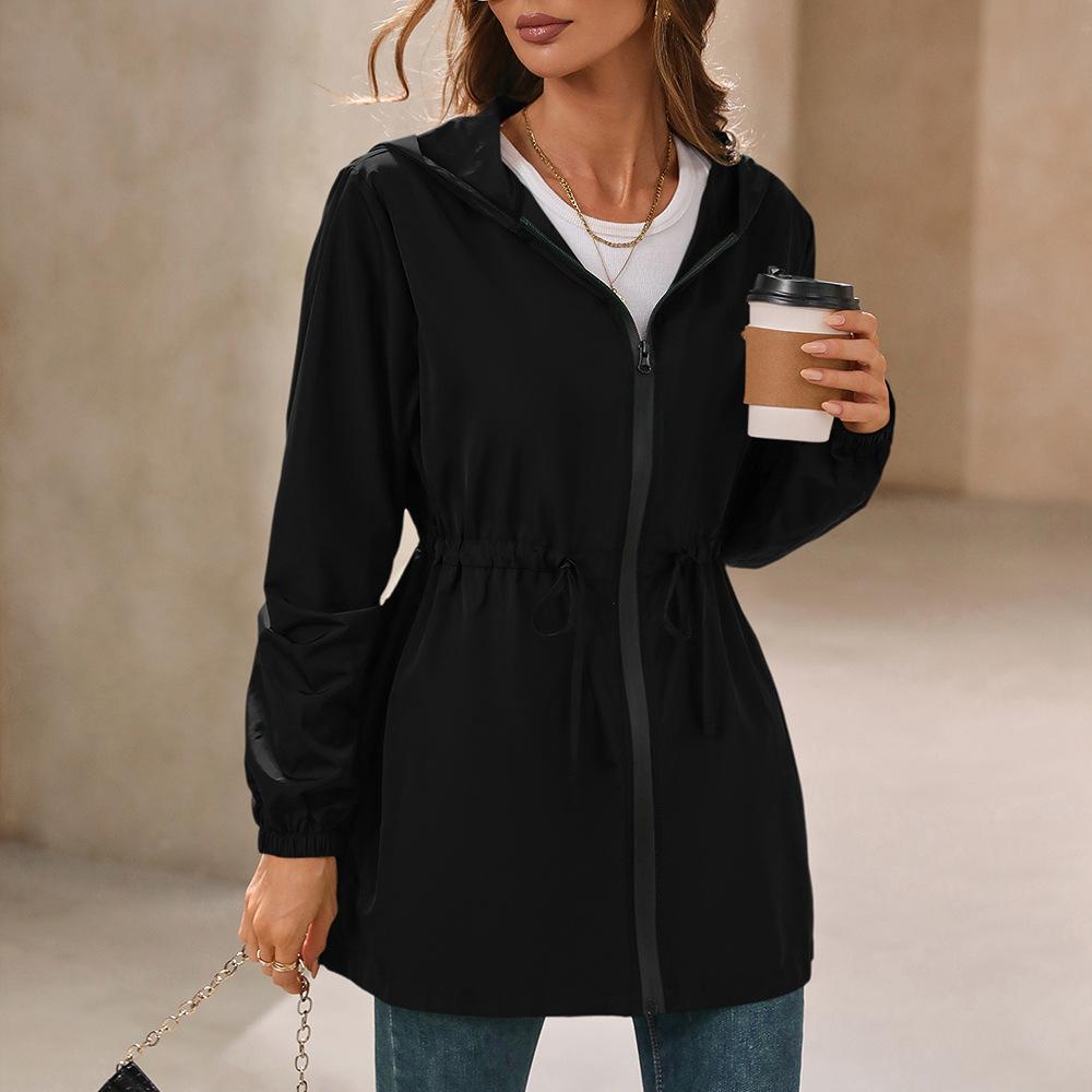 

Женская куртка-дождевик с капюшоном больших размеров для активного отдыха, спортивная одежда для пешего туризма, ветровка, водонепроницаемая куртка, топы L чёрный