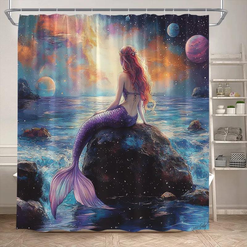 VIKAMA Underwater World Theme Shower Curtain - Waterproof and Mold-Resistant Bathroom Partition Curtain for Home Decoration