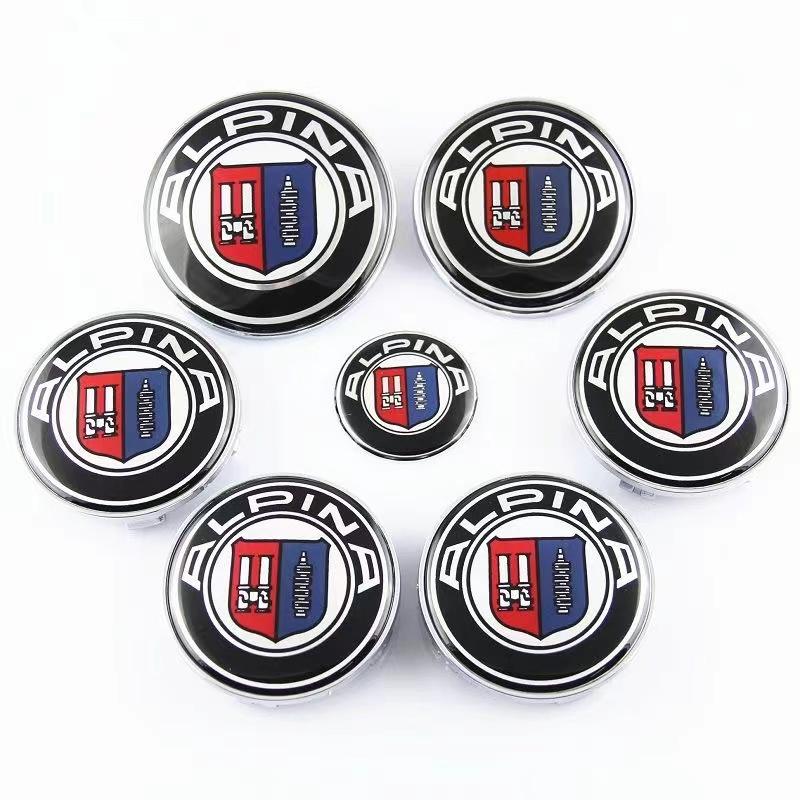 Automobile Logo Accessories, 82mm Front Hood Logo +74mm Rear Emblem +68mm Wheel Cover+45mm Steering Wheel Sticker forBMW ALPINA.